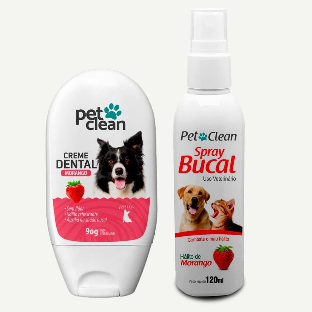Kit Cuidado Bucal Spray Creme Dental Pet Clean Vários Sabores