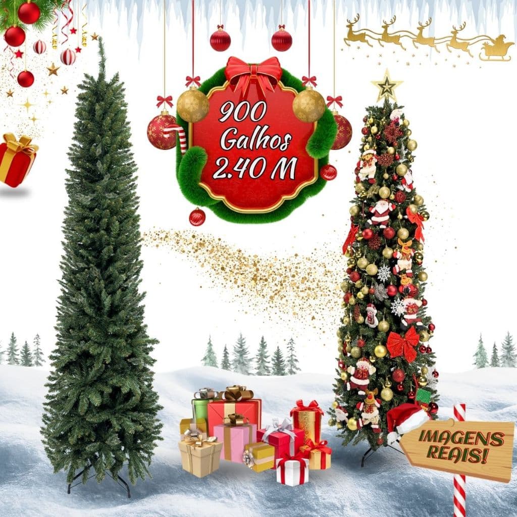 Árvore Natal Slim 240cm 900 Galhos Pinheiro Tradicional/Nevada Luxo Decoração 1.5m/1.8m/2.1m LuvinCo
