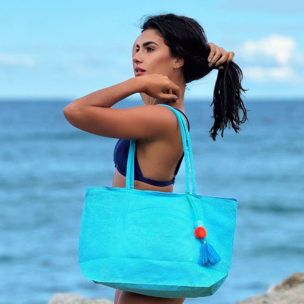Bolsa de Praia de Palha Com Ziper Tendência Verão