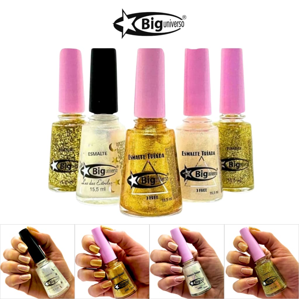Kit Esmaltes Brilhantes Big Universo 15,5ml Brilhe Mais Que Ouro Unhas Perfeitas com Qualidade