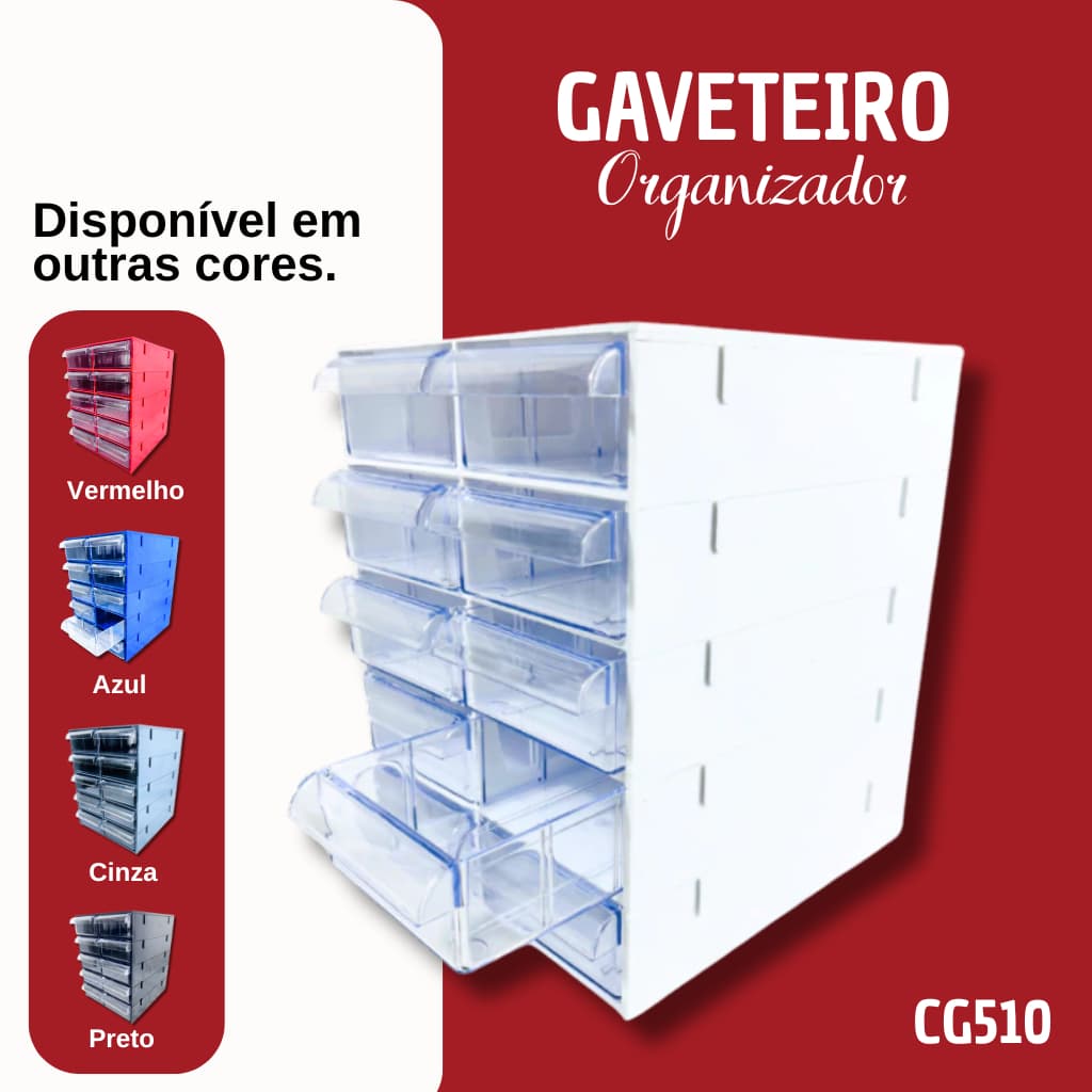 Gaveteiro Organizador Multiuso CG510 Magus 10 Gavetas Transparente Resistente