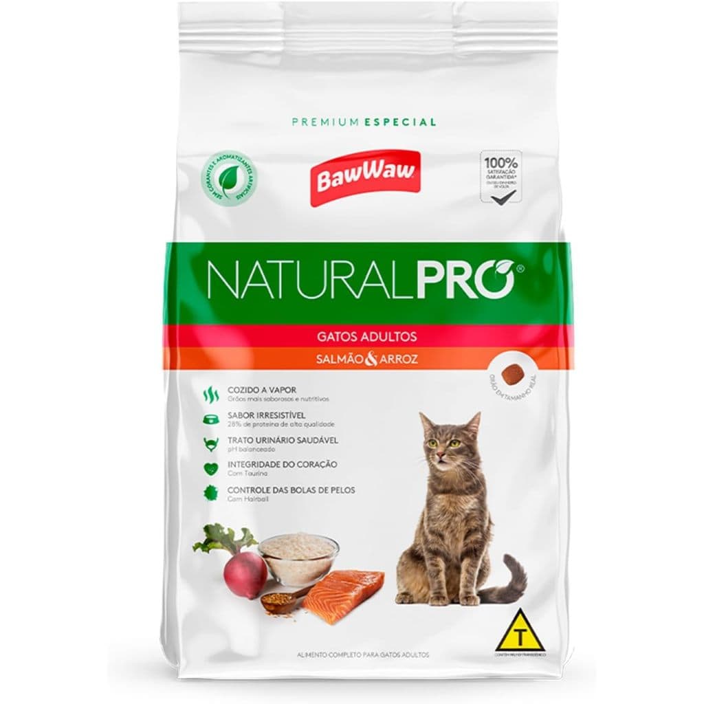 Baw Waw ração para gatos adultos natural pro premium sabor carne/salmão e arroz 1kg