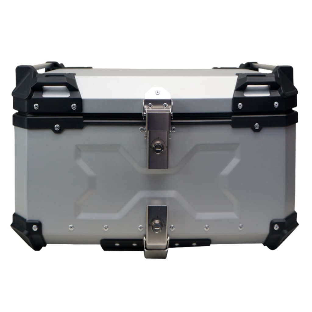 Bau de Moto Traseiro 65 Litros Universal Aluminio Anti-roubo Prata Cabem 2 Capacetes