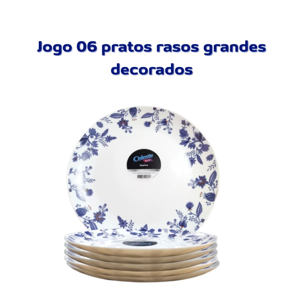 Conjunto 6 Pratos Rasos Grandes Decorado Opaline Casa Artigos Cozinha Decoração Mesa Louça