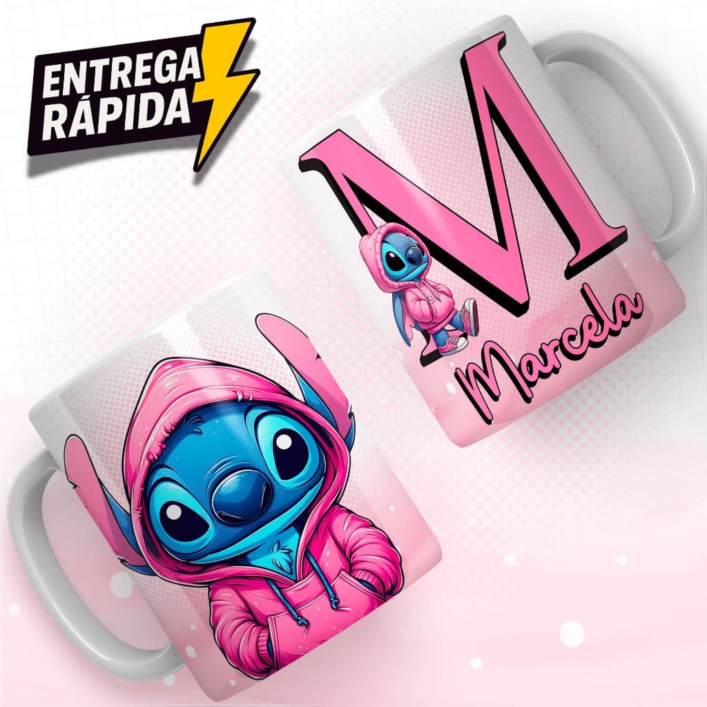 Caneca Stitch Personalizada Nome Xícara Lilo e Stitch Copo Presente