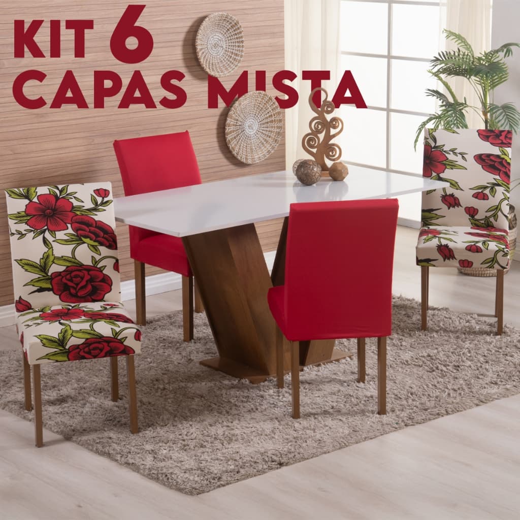 Kit 6 Capas para Cadeira de Jantar Mista Malha Gel com Elástico Reforçado