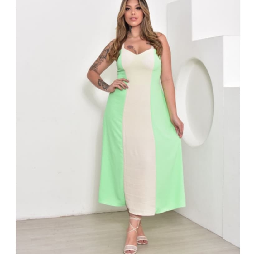 Vestido longo feminino bicolor alcinha Regulável Elegante  Latex nas costa em tecido DUNA