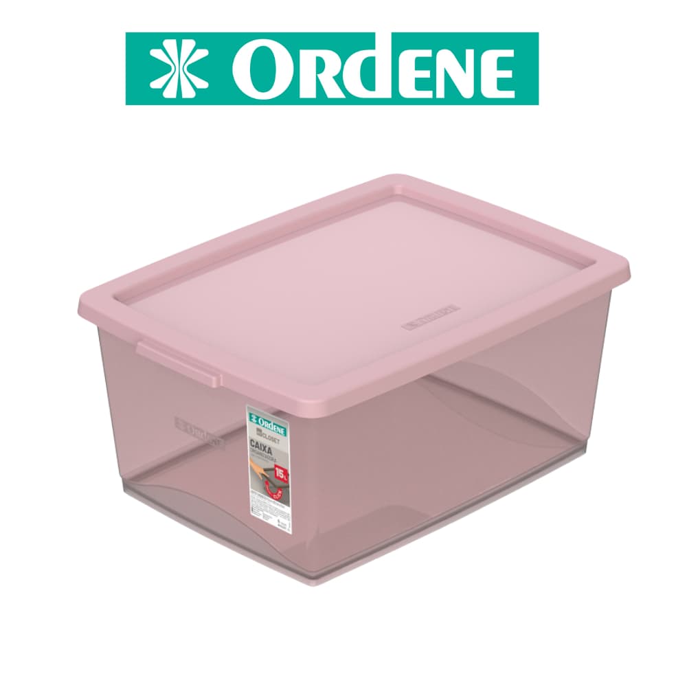 Caixa Organizadora 15 Litros Com Tampa Empilhavel Ordene Rosa Rosé Organizador Closet