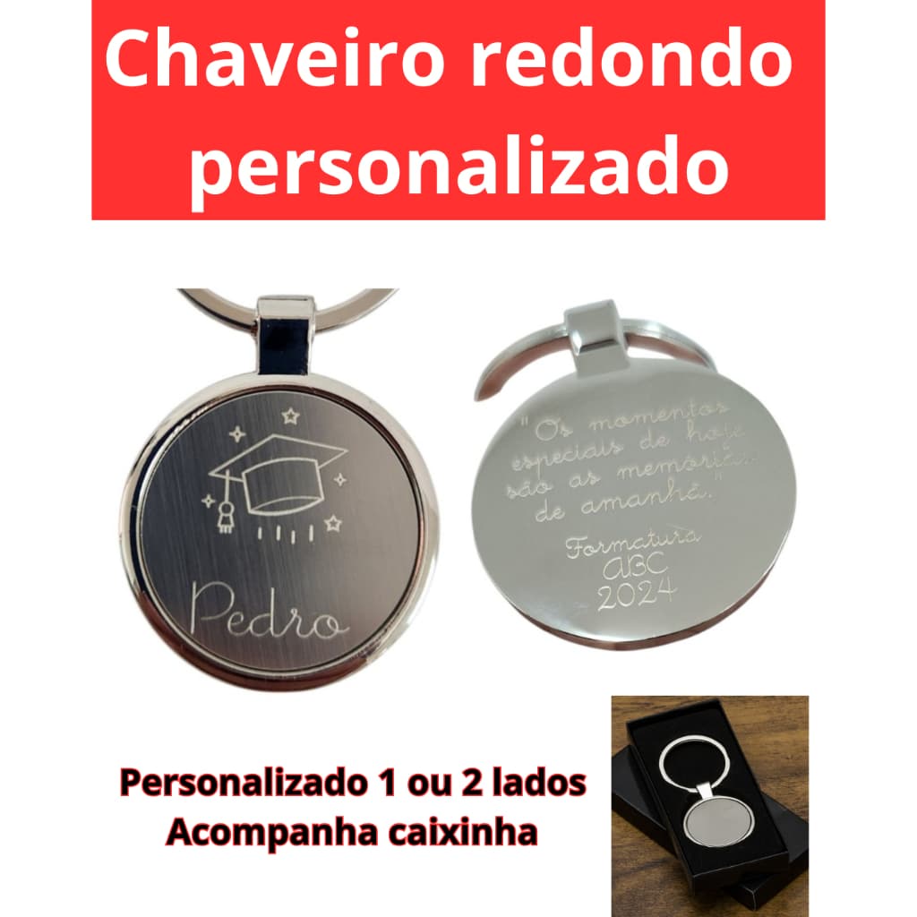 Kit 10/20/30/40 Chaveiro redondo metal personalizado nome ou logo casamento batizado evento