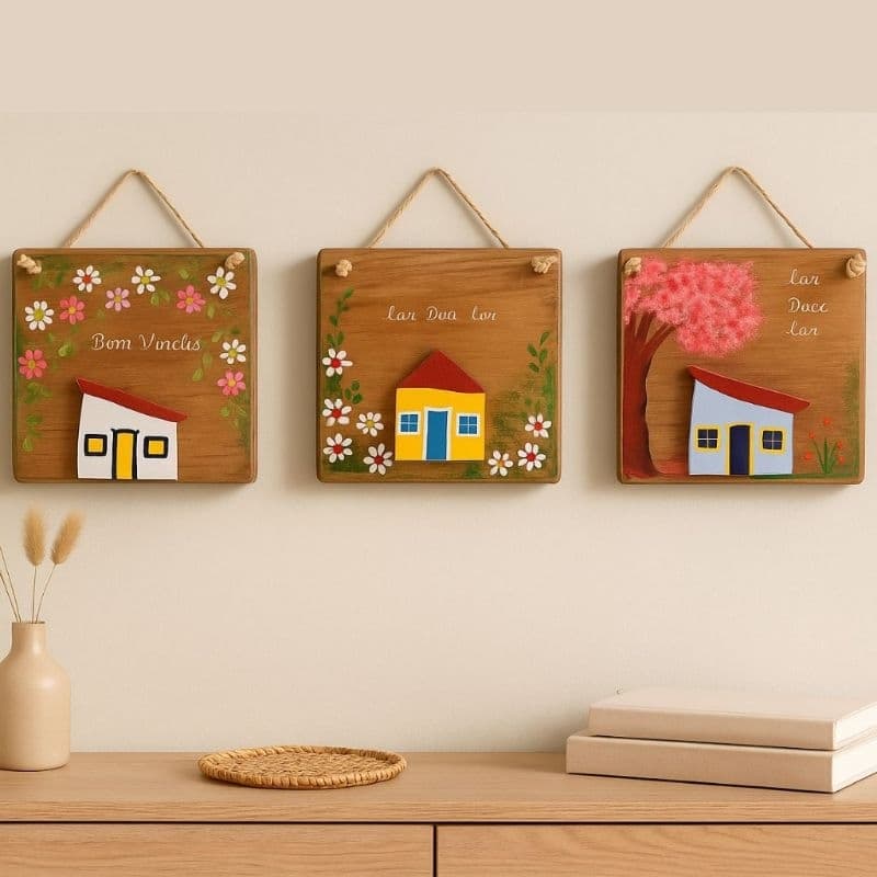 QUADRO DE MADEIRA DECORATIVO BEM VINDO ARTESANAL DECORAÇÃO CASA CHÁCARA ENFEITE DE PORTA