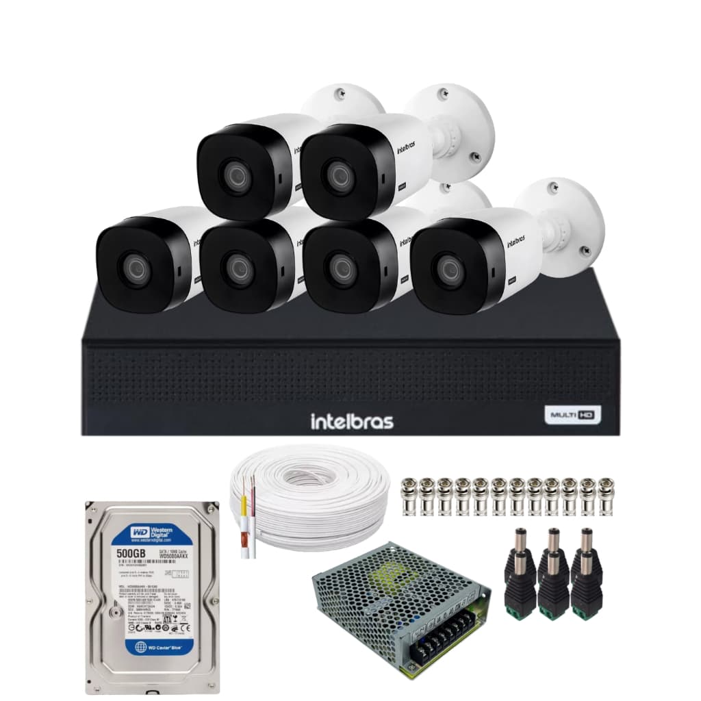 Kit Cftv 6 Câmeras Segurança Intelbras 1120b  Dvr 8 Canais Com Hd 500gb