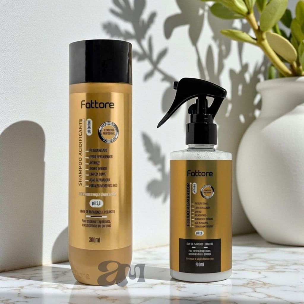Kit Fattore: Shampoo Acidificante 300ml + Fluido Reparador 200ml – pH 5,0/3,0