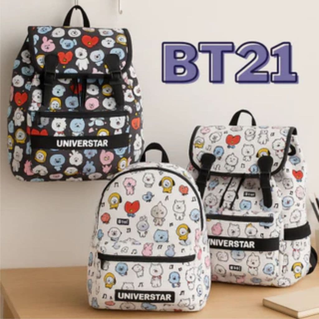 Mochila de Costa Infantil Fechamento Tipo Saco Personagens BT21 Unisex Menino Menina Aulas Escola