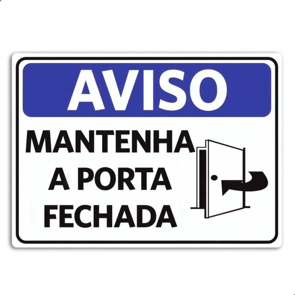 Placa Aviso Mantenha a Porta Fechada 18x25cm PS Alto Impacto 1mm Impressão UV Durável Interno Externo Adesivo 3M
