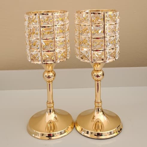 Castiçal Porta Vela Decorativo Luxuoso de Metal Dourado 27cm