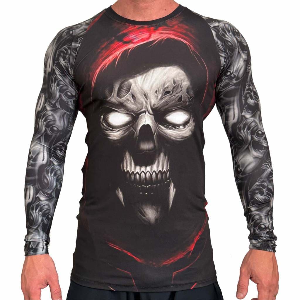 Rash Guard Masculina Camisa Jiu JItsu No-Gi Skull Red Manga Longa