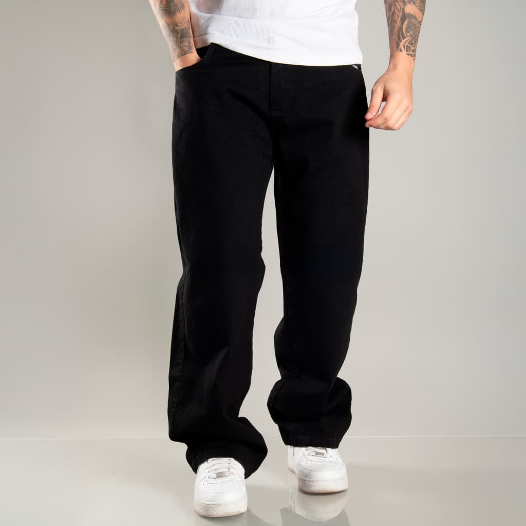Calça Masculina Reta Jeans Bag Perna Reta Larga Balão Carpenter Streetwear baggy Lavagem Preta