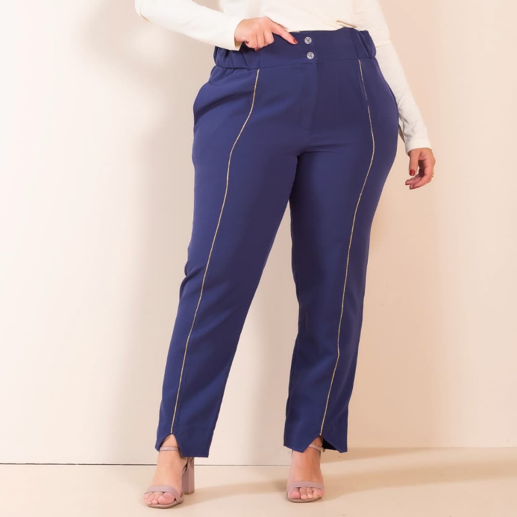 Calça Alfaiataria Plus Size 46-60 cintura alta Detalhe Lurex