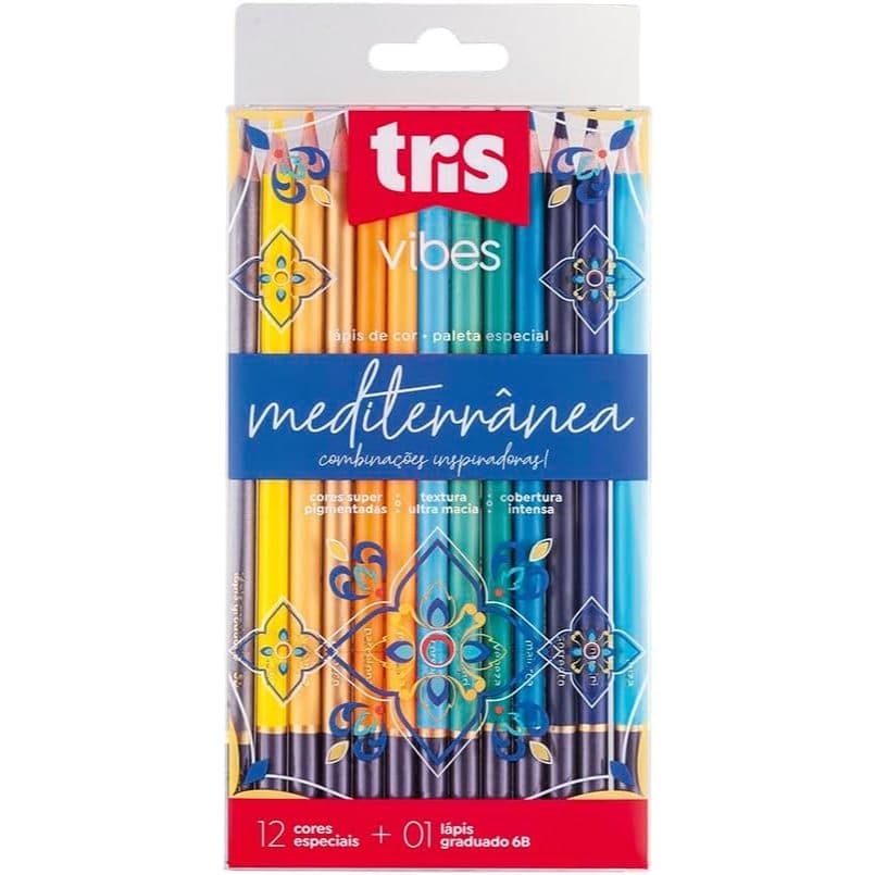 Lapis Cor Tris Vibes Mediterrânea 12 Cores + 1 Lapis Grafite 6Bx