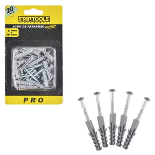 Parafuso C/ Bucha 6x30mm Startools Kit C/20 Fixação Forte