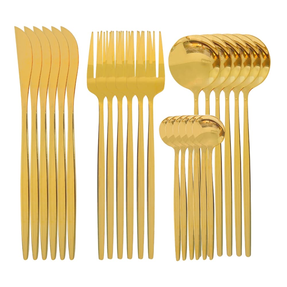 Kit Jogo 24 Peças de Facas e Garfos Dourado Grillrelax Conjunto completo
