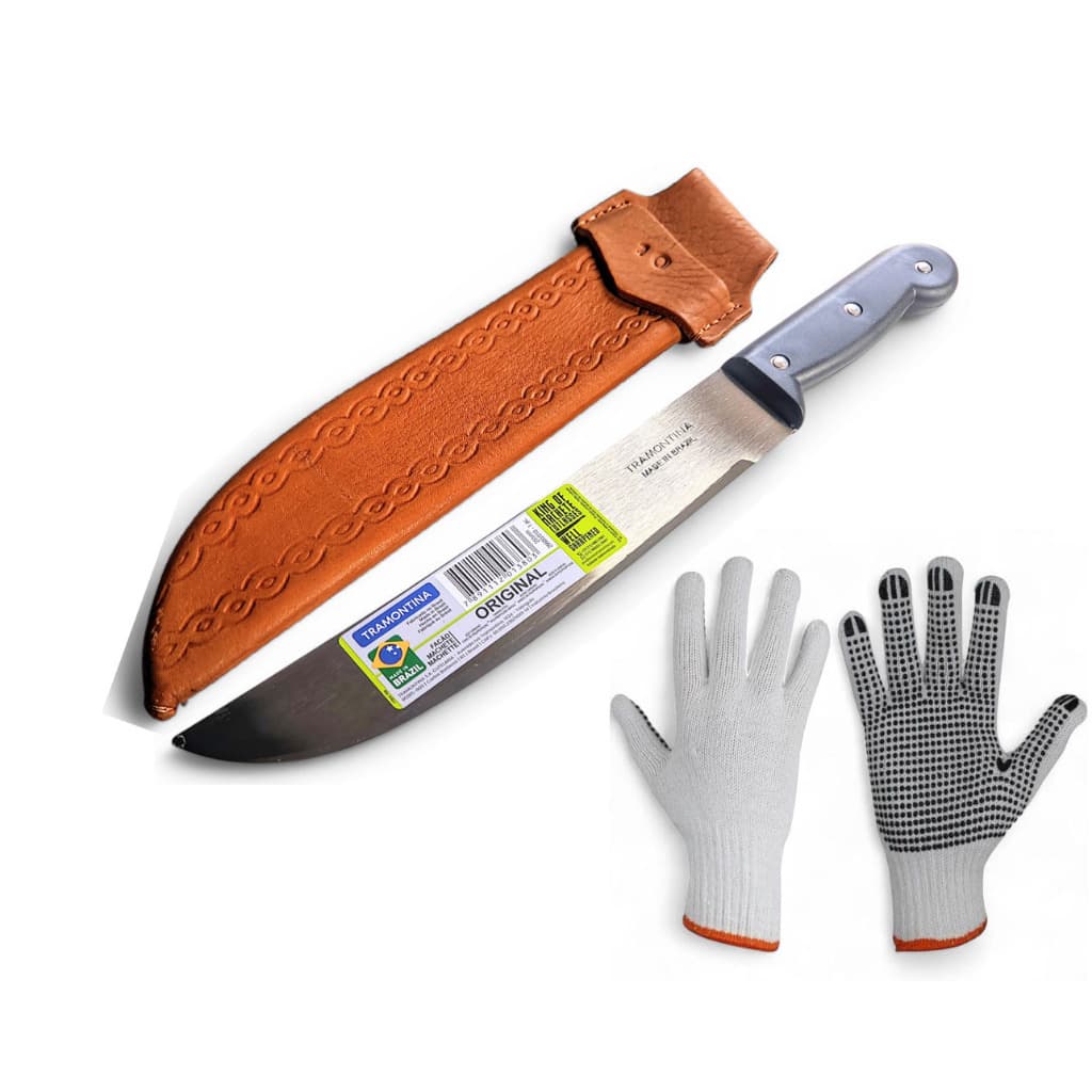 Facão Tramontina 10" polegadas para mato galho cana pescaria  jardinagem + bainha em couro + luvas