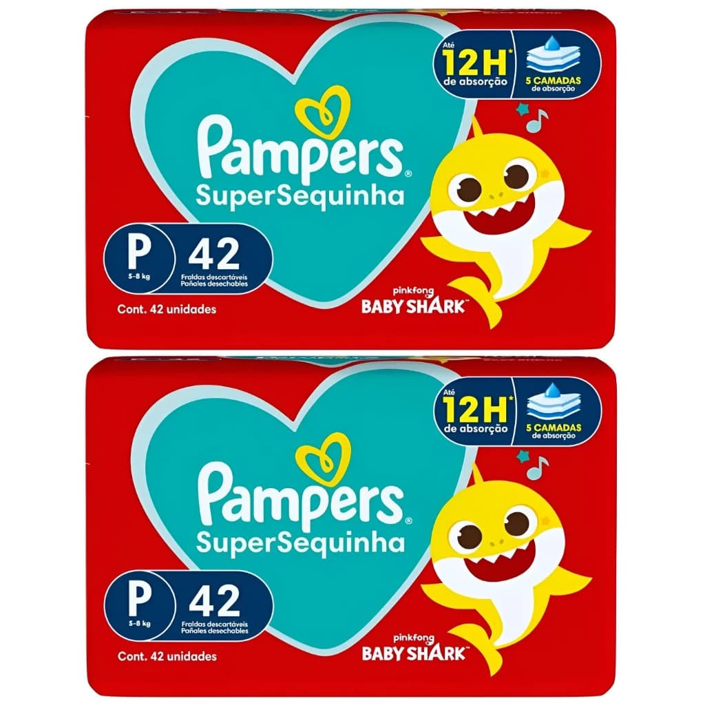 Kit 2ptes Fralda Pampers SuperSequinha P 42un - Total 84unidades
