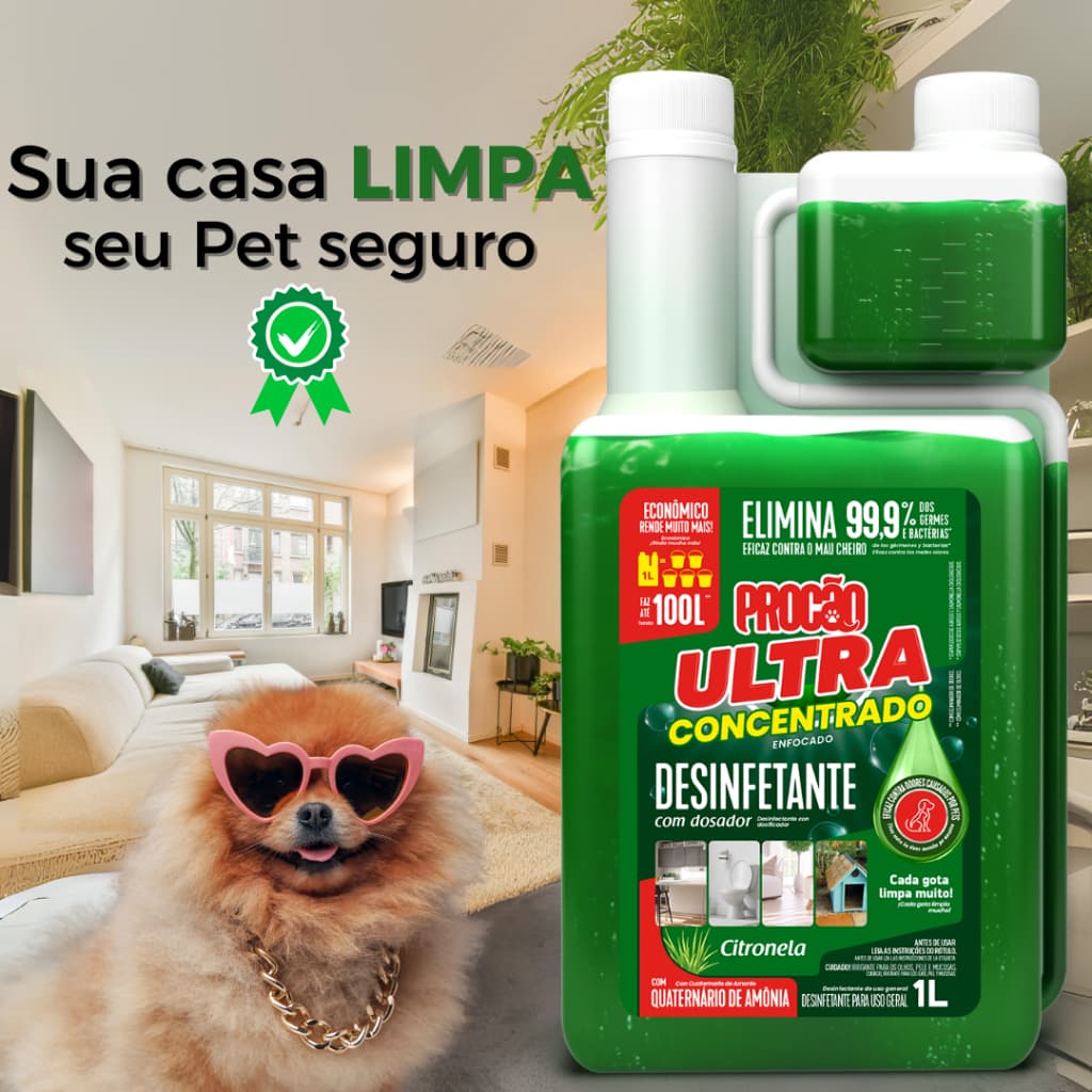 Ultra Desinfetante Concentrado Bactericida de Citronela 1L - Rende até 100 Litros Procão
