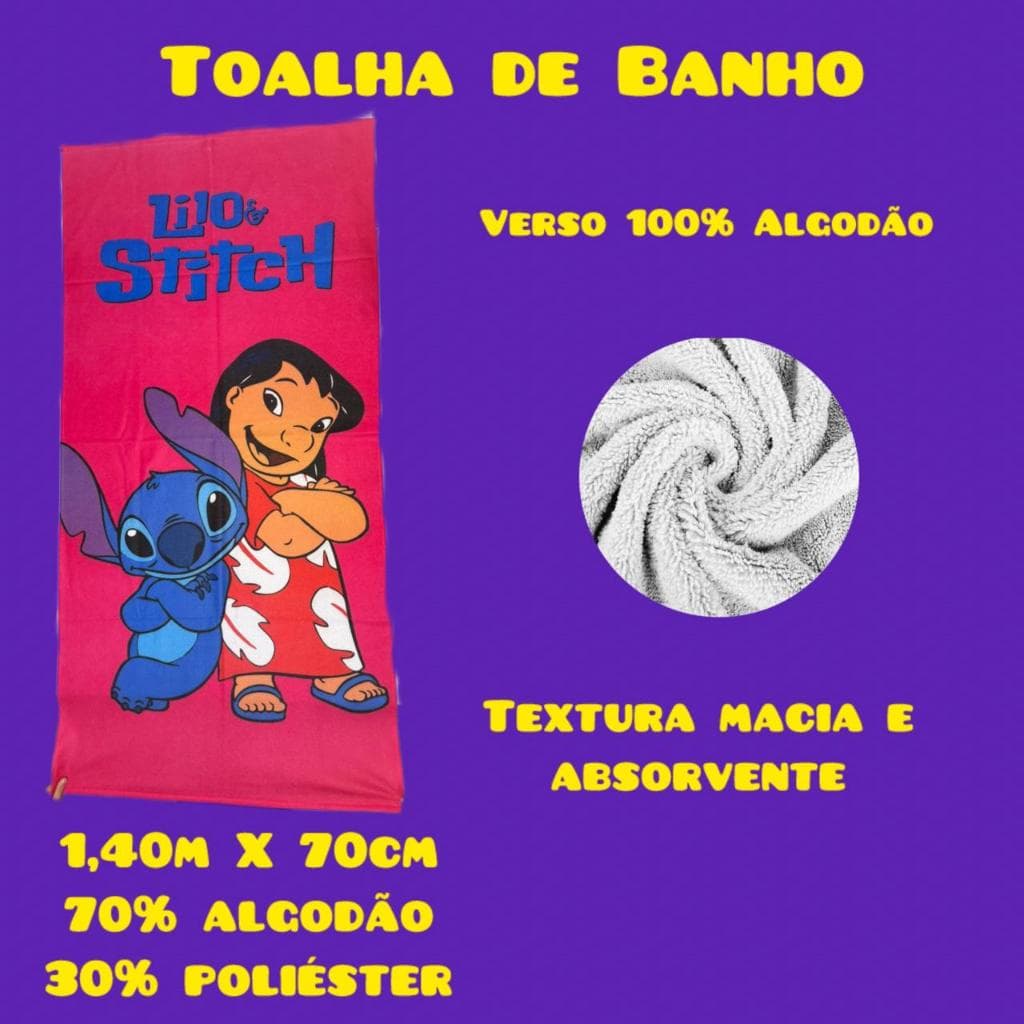 Toalha de Banho Lilo e Stitch Praia e Piscina Premium Macia Tamanho Grande