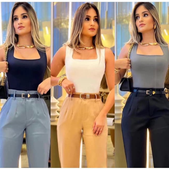 KIT 3 Body Bori Feminino Decote Quadrado Alça Larga Regata Suplex Liso Casual