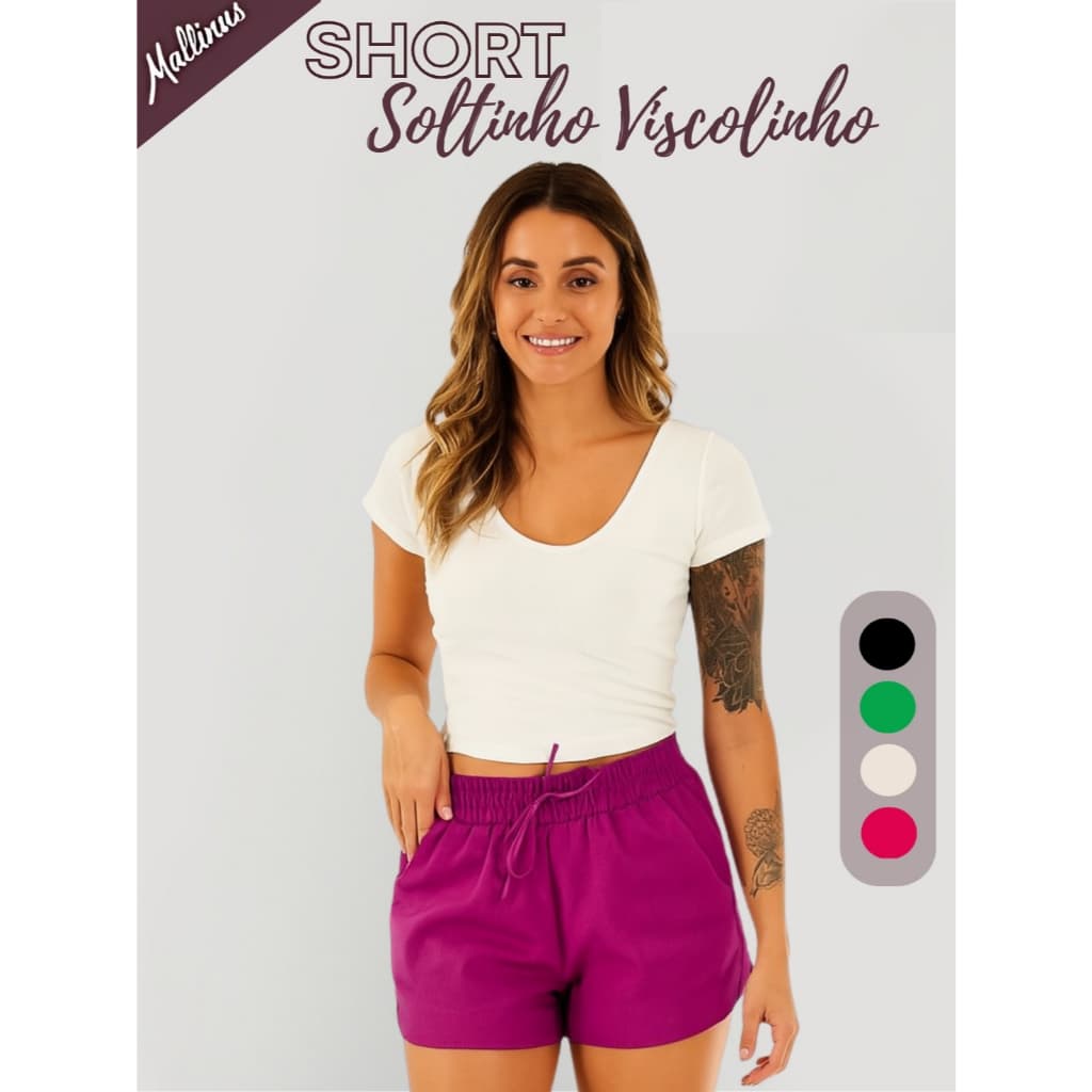 Short Soltinho Viscolinho Curto Feminino Bermuda Cintura Alta Com Bolso Laterais