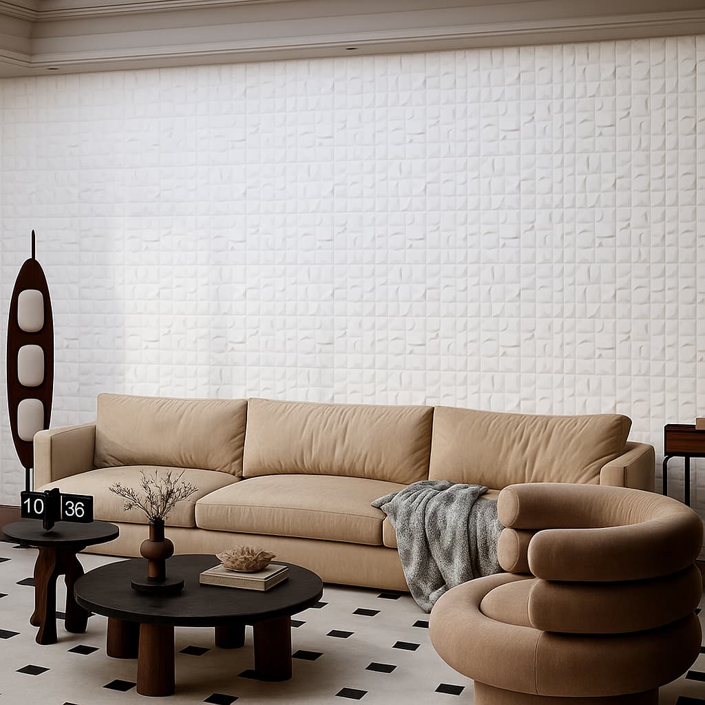 Kit 100 Placas Revestimento PVC 3D Branco De Parede Decorativa 25x25