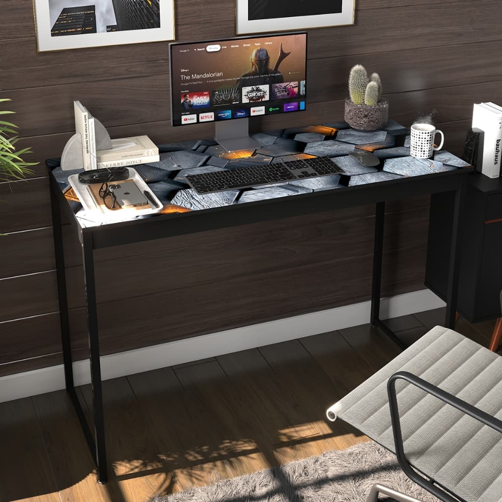Mesa Escrivaninha Home Office 110x50 Tampo Octogonal ShoopMaga Estilo Industrial Mesa Gamer
