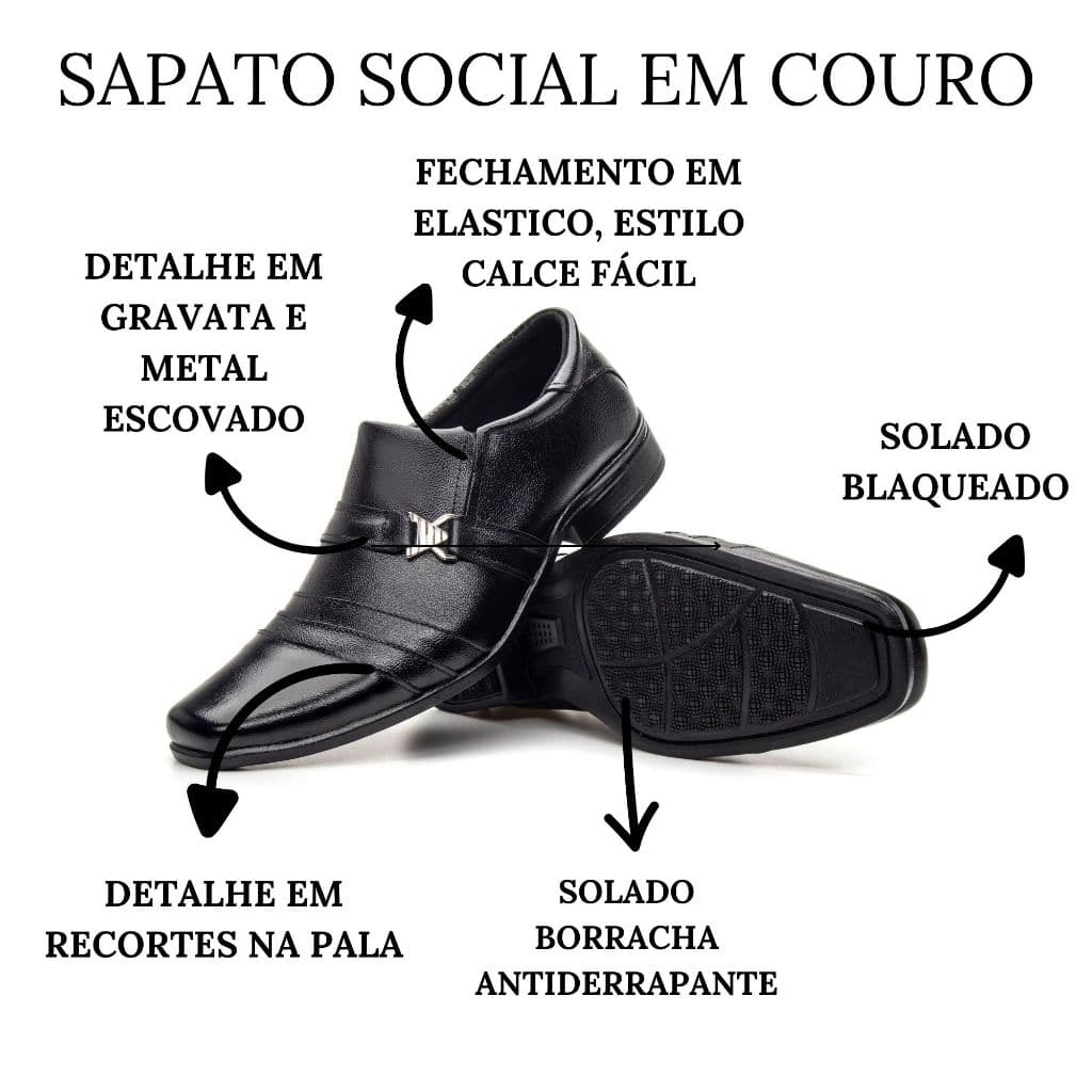Sapato Social de Couro Bico Fino com Sola de Borracha Elegante