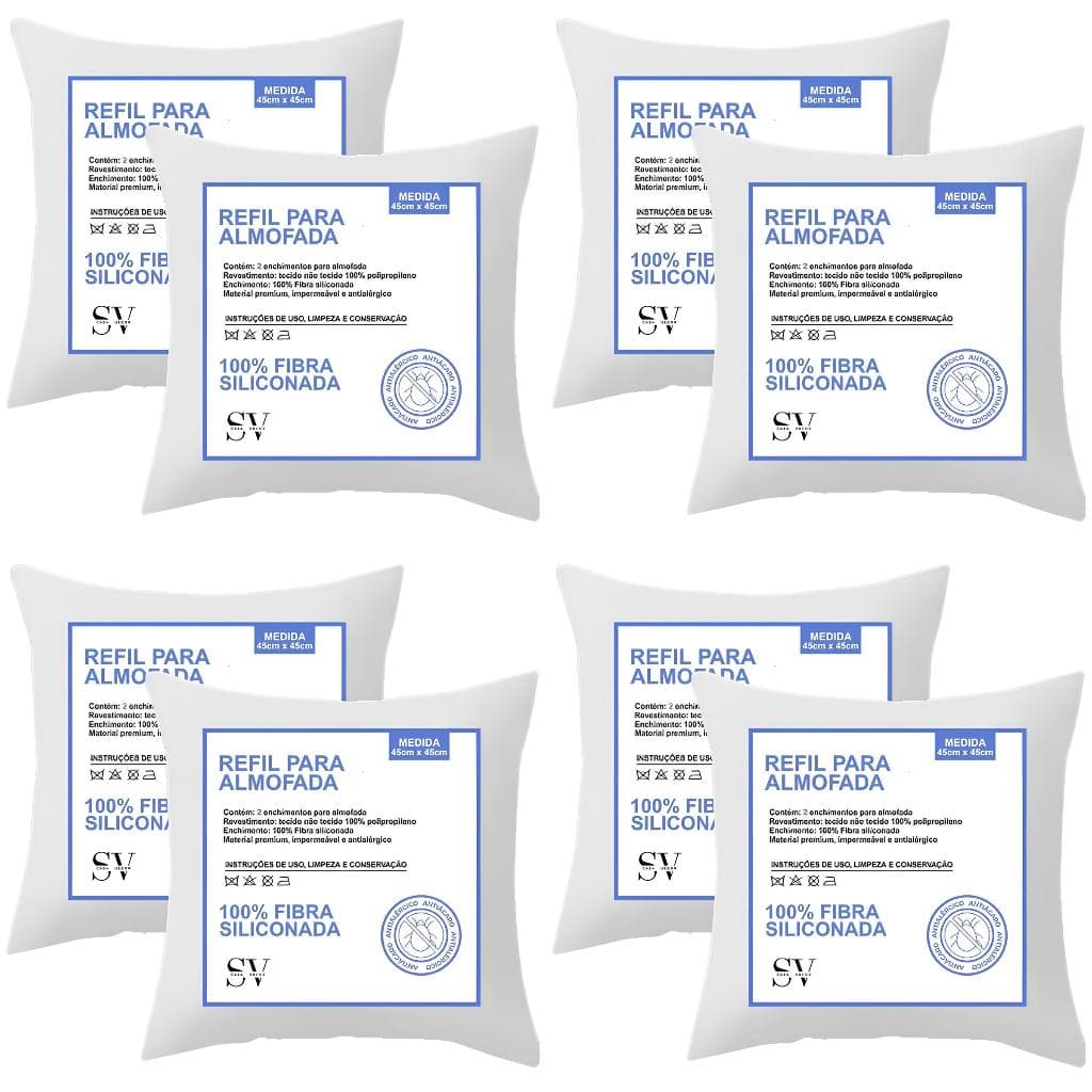 Kit Com 8 Unidades Enchimento Almofada Refil 45x45 Fibra Siliconada Grande