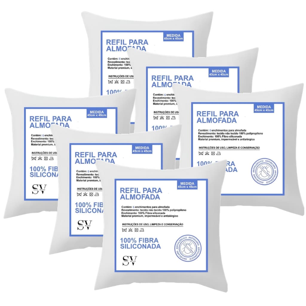 Kit 6 Enchimento De Almofada Refil 45x45cm Fibra Siliconada TNT Premium Decoração Sala Casa Silicone
