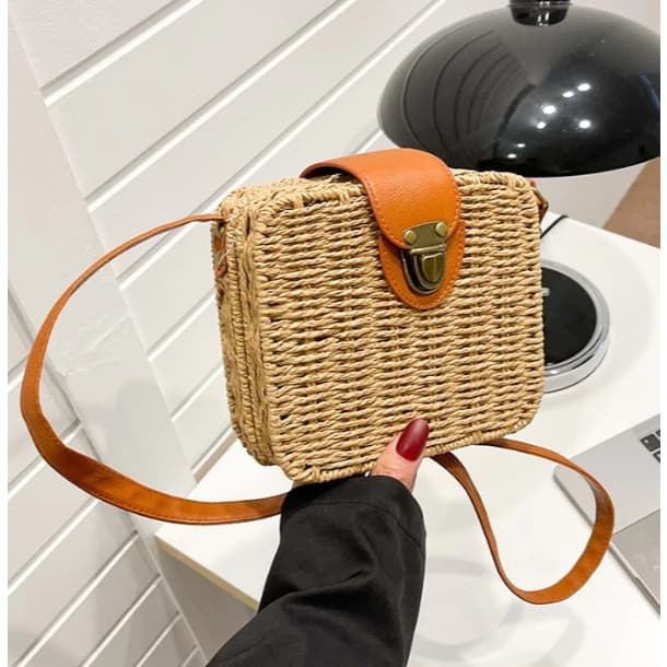 Bolsa de Palha Sintética QUADRADA Feminina Moda Praia