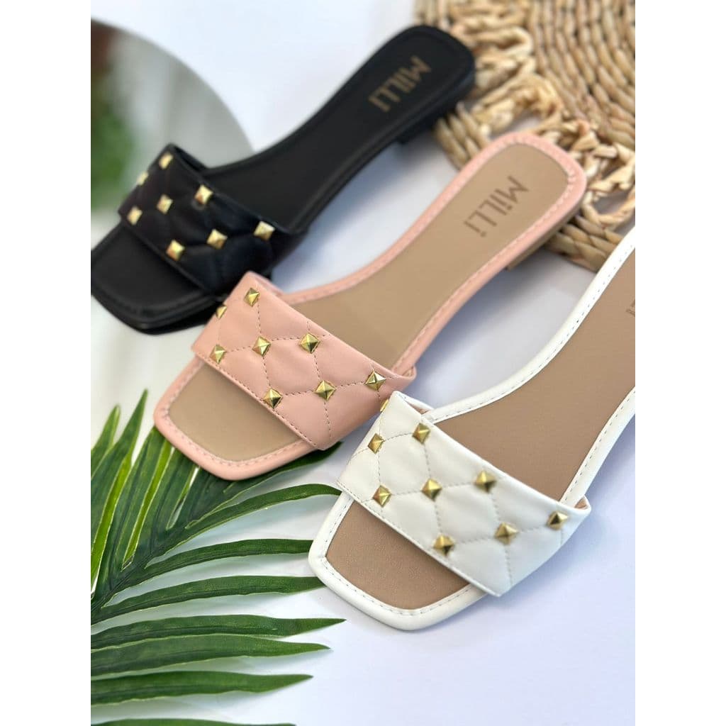 Rasteira Feminina Milli Com Spyke Confortavel Casual Sandália Chinelo