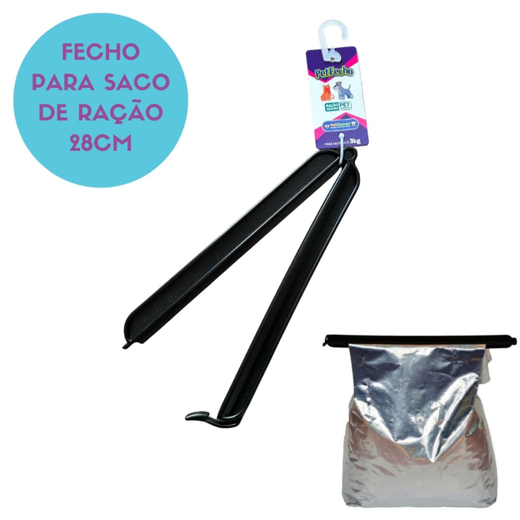 Prendedor Pet Fecho para saco de ração até 3kg - Lacre Prático 28cm Pet Games pequeno