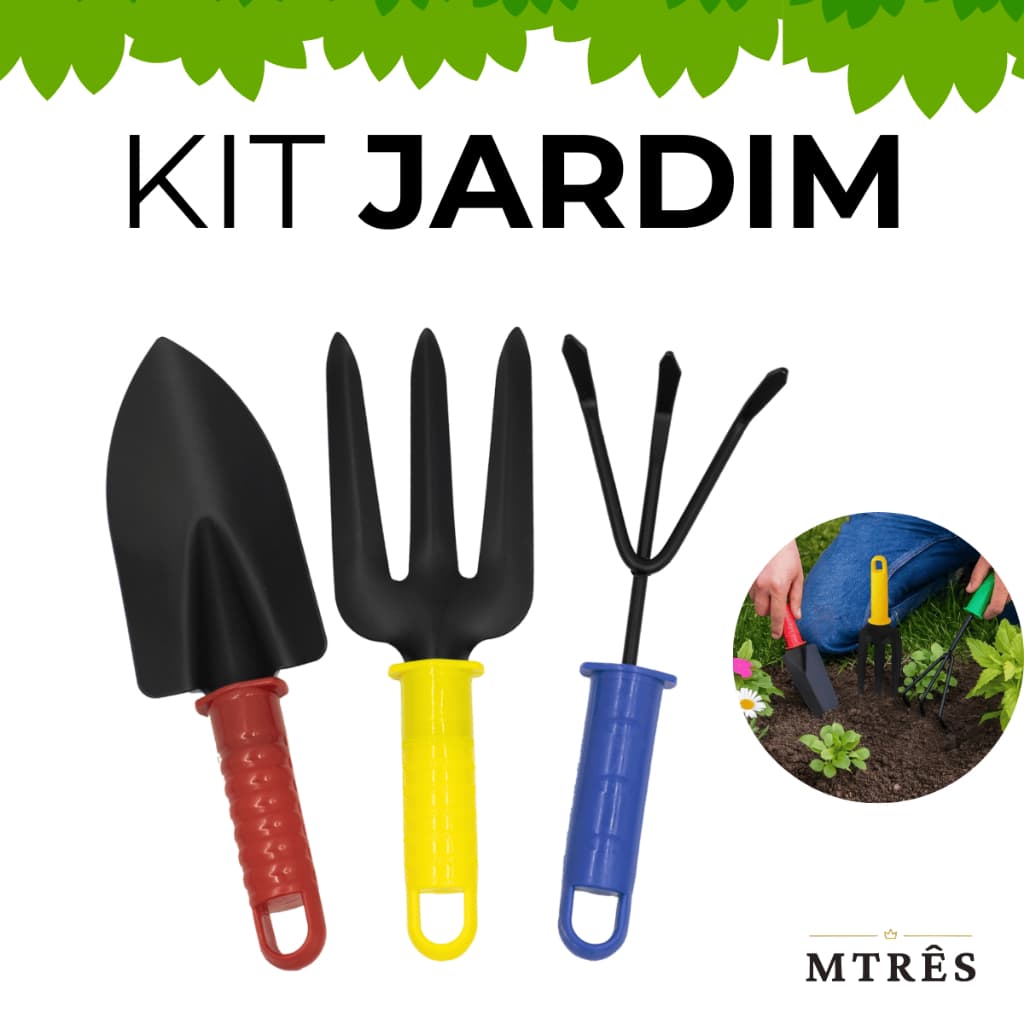 Kit 3 Peças Para Jardinagem Pá Rastelo Garfo Para Plantas Horta Doméstica