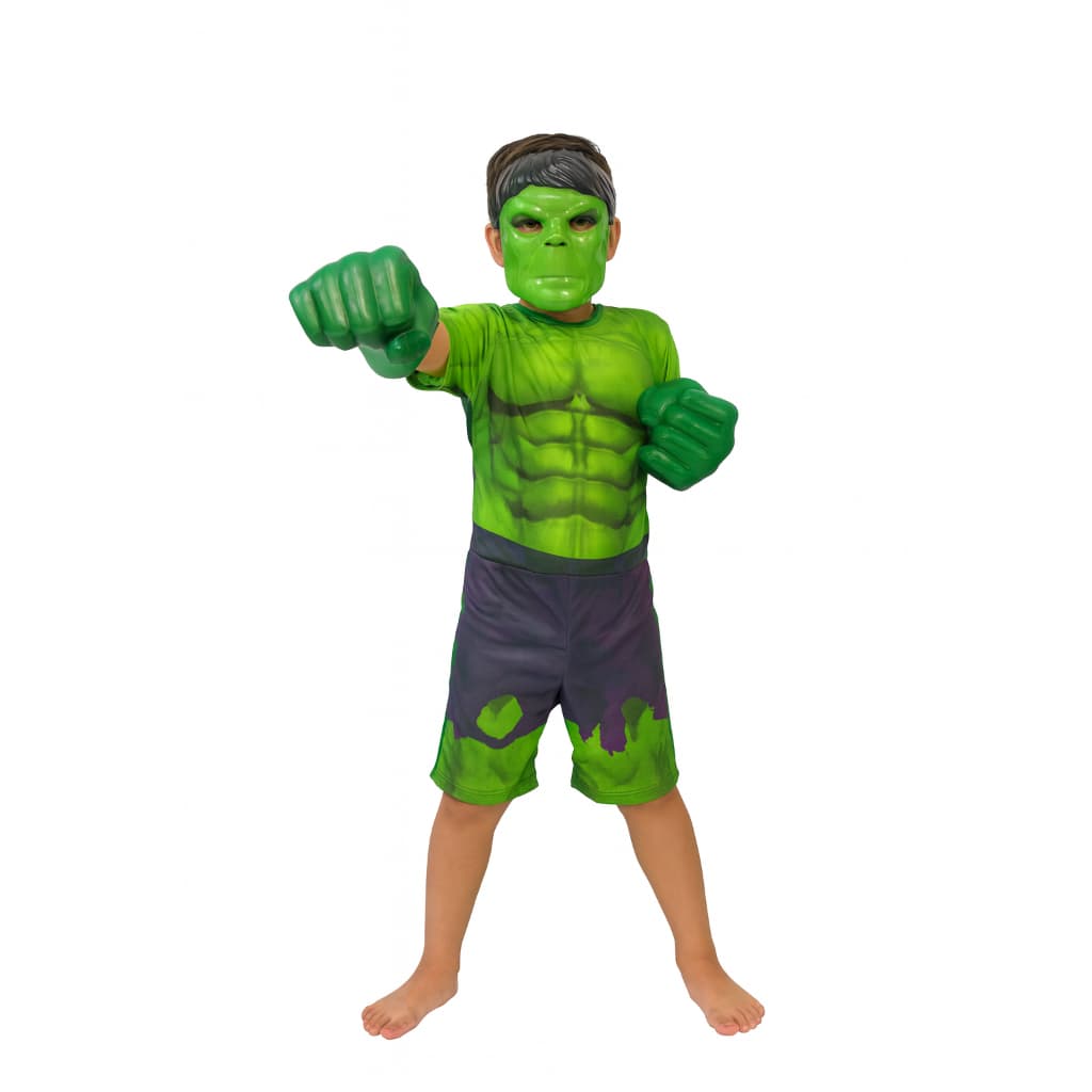 Fantasia Infantil Hulk Com Máscara E Mãos De Plástico
