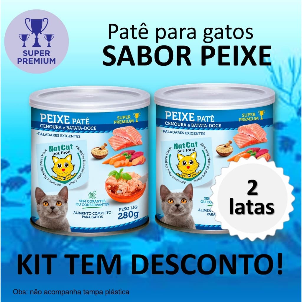 kit Ração Úmida Patê Natural Gatos Maximo Sabor Peixe NatCat Pet Food Ração Molhada