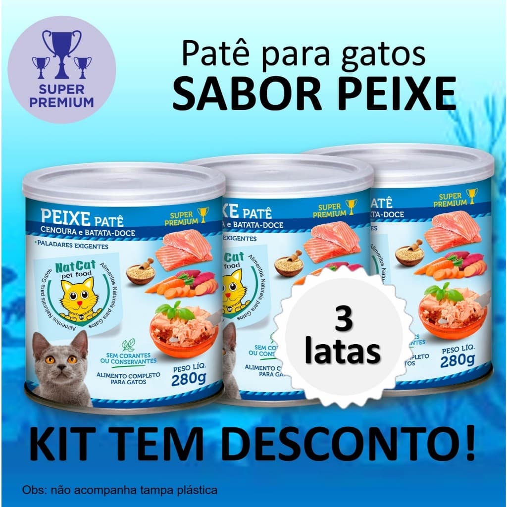 kit Ração Úmida Patê Natural Gatos Maximo Sabor Peixe NatCat Pet Food Ração Molhada