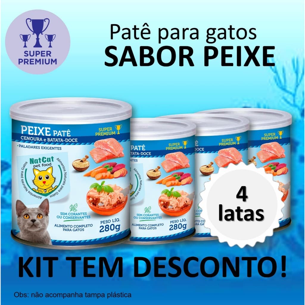 Kit Ração Úmida Patê Natural Gatos Maximo Sabor Peixe NatCat Pet Food Ração Molhada