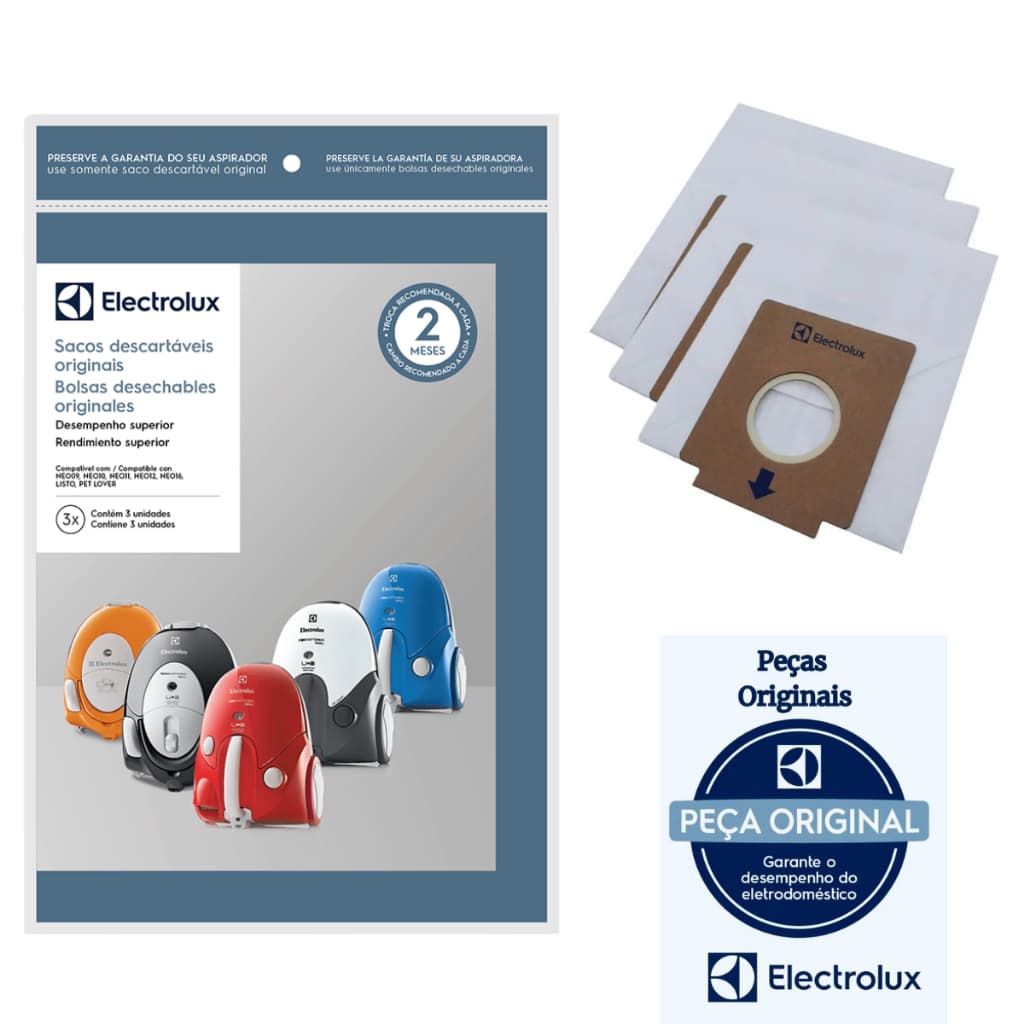 Kit 3 Saco Descartável P/ Aspirador Eletrolux NEO09, NEO10, NEO11, NEO12, NEO16, LISTO
