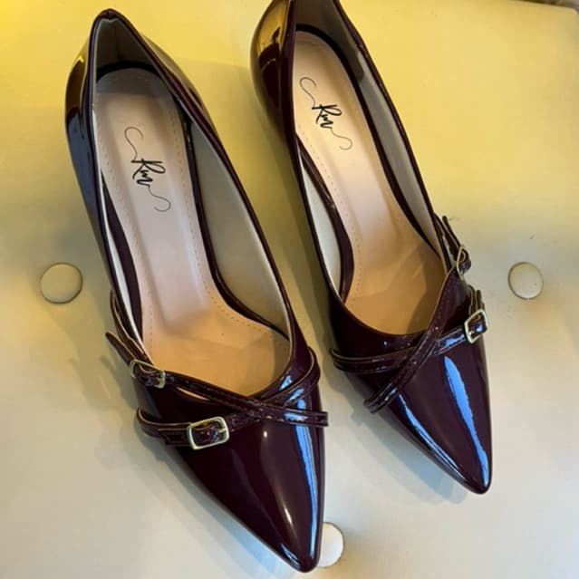 Scarpin Vinho Transpassado - Salto Gota 2,5cm /Salto baixo/Linha luxo /Salto bb confortável/Social /Linha Premium