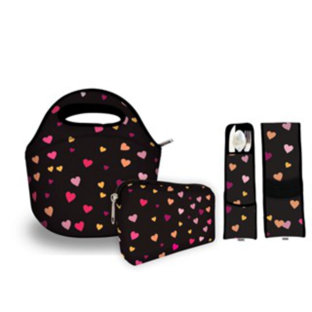 Kit Basic em Isoflex com 1 Bolsa + 1 Necessaire + 1 Porta Talher - ISOPRENE - Preto Coração