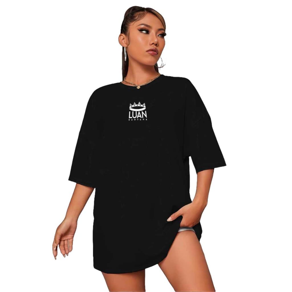 Camisa Larga Oversized Algodão Streetwear Blusa T-shirt Luan Santana Coroa Sertanejo Musica Fã