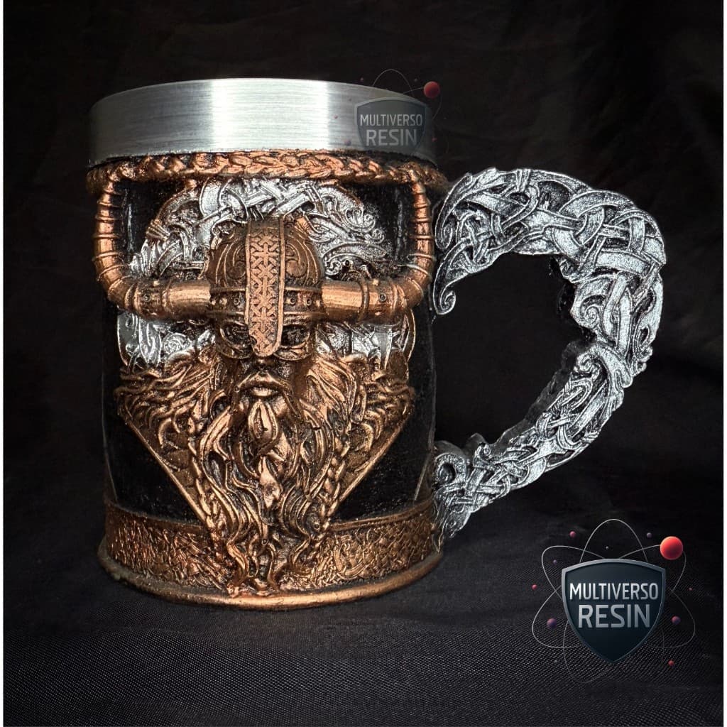 Caneca/Copo Guerreiro Viking Capacete com Chifres Medieval 3D - Cobre