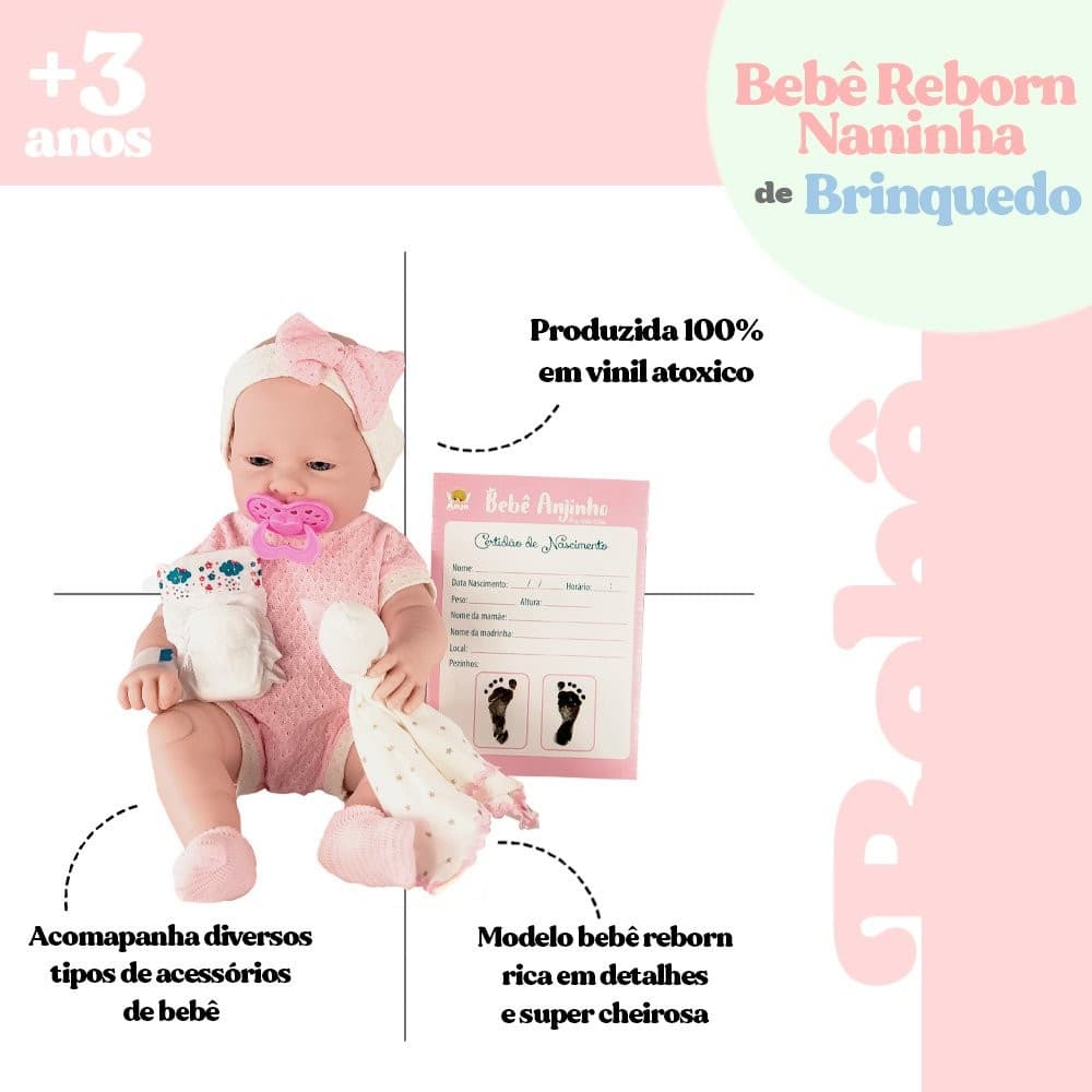 Boneca Bebê Realista Menina  40 cm - Anjo - Com Acessórios Cheirinho de Bebê Corpo Macio